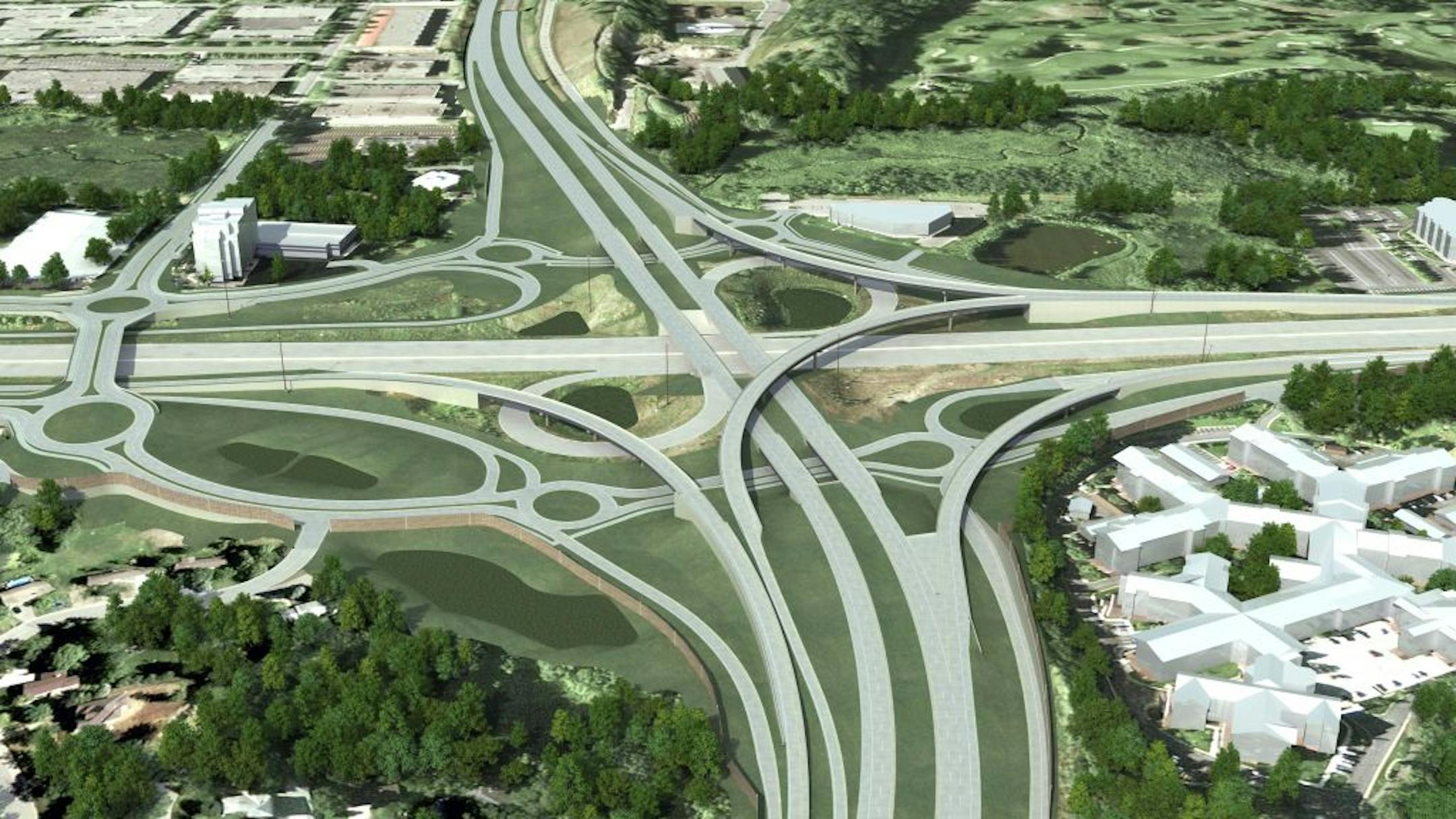 A rendering of what the Hwy. 169-I-494 interchange will look like, with several new roundabouts.