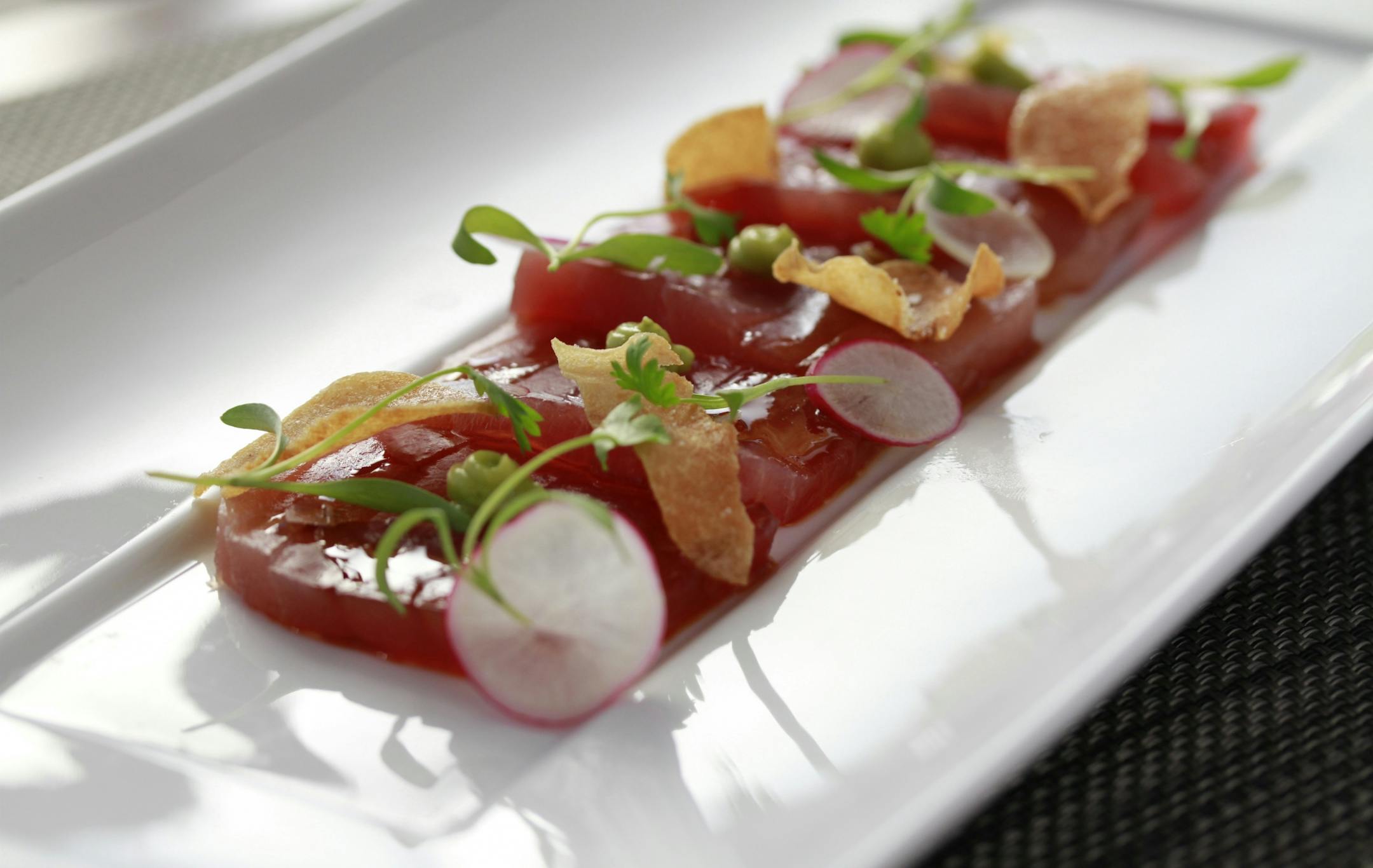 Restaurant review, - Lela, - YELLOWFIN TUNA* Unagi Sauce, Radishes, Avocado, Miso Aioli, Maldon Salt