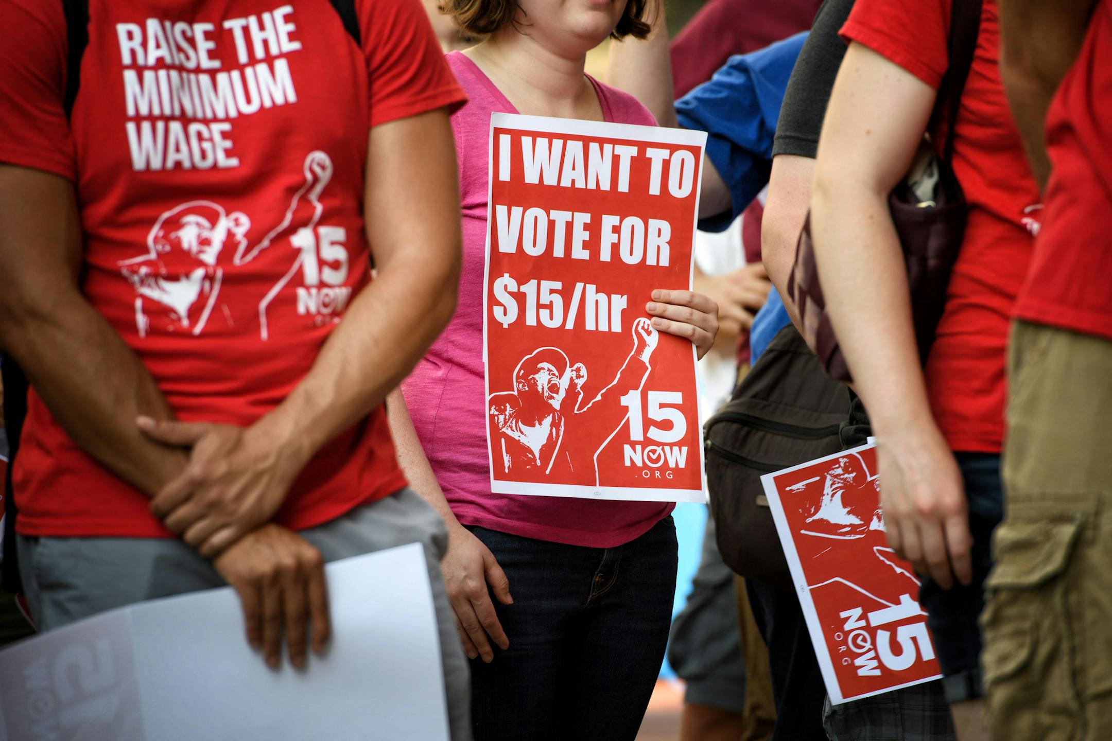 Members of 15 Now, NOC, CTUL and other groups trying to get a $15 minimum wage on the Minneapolis ballot this November gathered outside City Hall. ] GLEN STUBBE * gstubbe@startribune.com Wednesday, August 3, 2016 Members of 15 Now, NOC, CTUL and other groups trying to get a $15 minimum wage on the Minneapolis ballot this November gathered outside City Hall and marched together as a group into council chambers to press their demands.