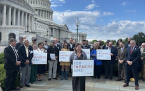 Anne Schwagerl, a soybean farmer from Big Stone County in Minnesota, speaks at a rally seeking passage of the farm bill at the Capitol this week.