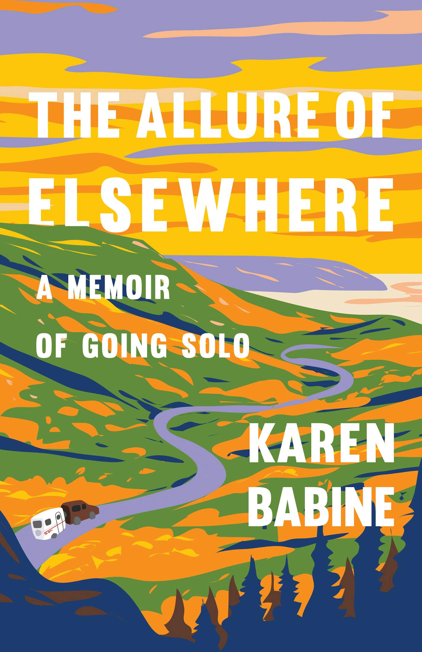 cover of The Elsewhere is an artwork depicting a car, pulling a camper, driving on a winding road