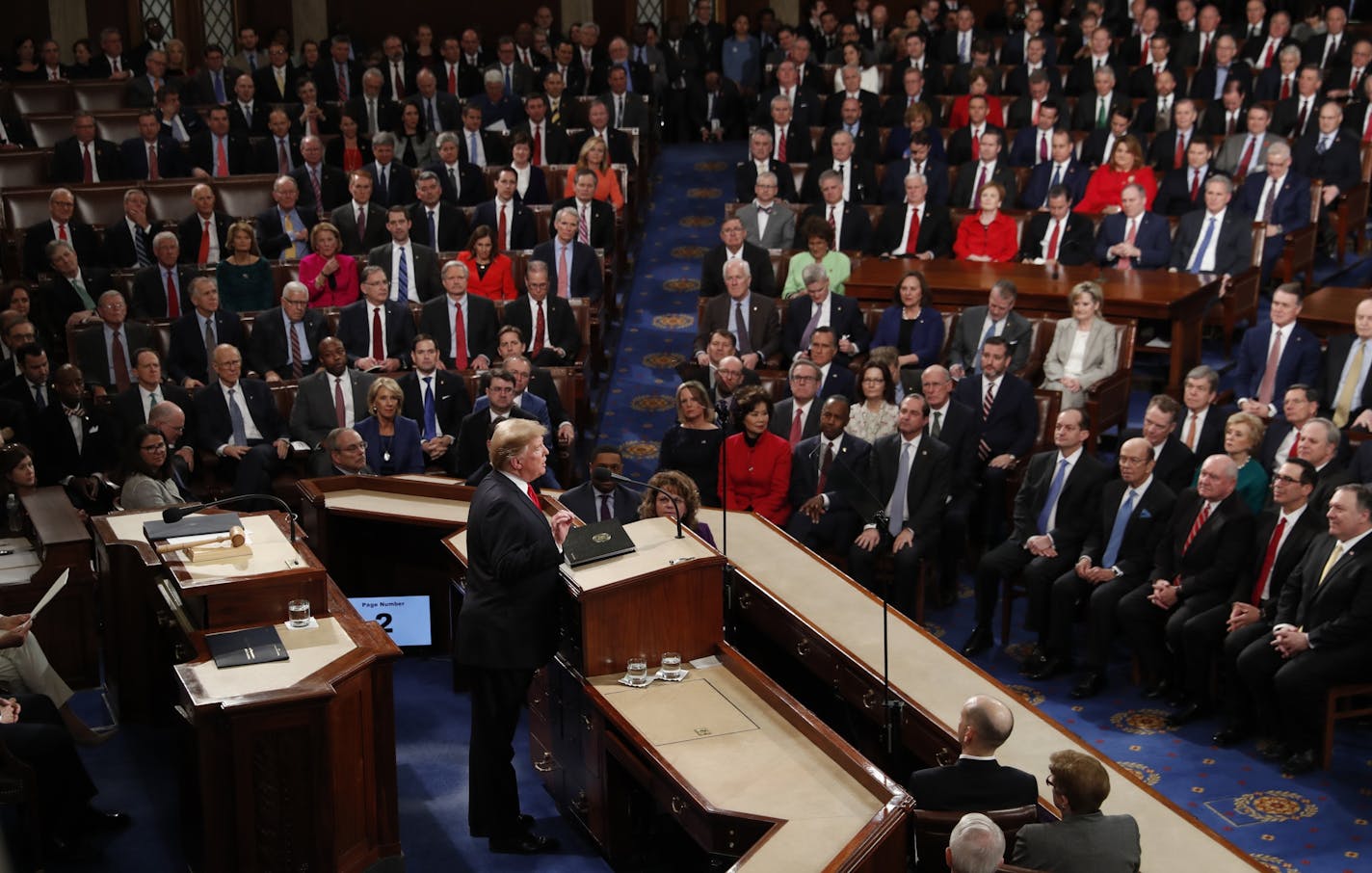 President Donald Trump delivers his State of the Union address to a joint session of Congress on Capitol Hill in Washington,Tuesday, Feb. 5, 2019.