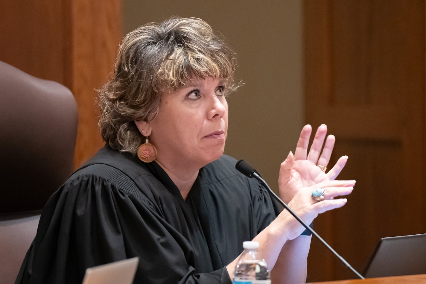 Anne K. McKeig, associate justice of the Minnesota Supreme Court questioned Ronald Fein, attorney for the petitioner, Free Speech for People Thursday, Nov. 2, 2023 St. Paul.