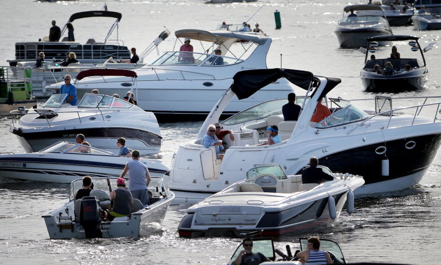 File photo of boats on Lake Minnetonka jamming up on a channel near Spring Park in May 2015.