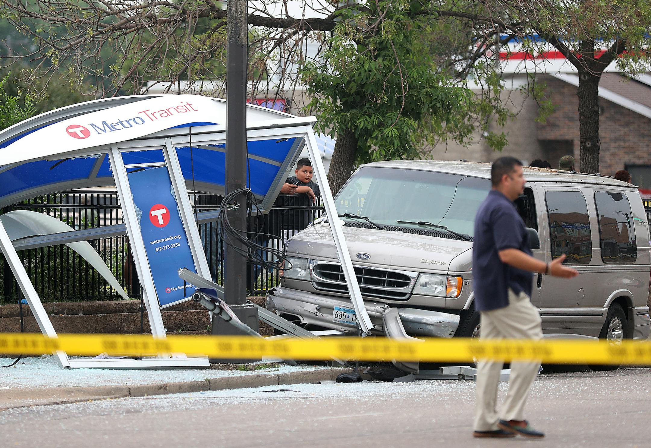 A van plowed into a bus shelter on Broadway Avenue N. near Lyndale Avenue, injuring several Tuesday, July 9, 2019, in Minneapolis, MN. DAVID JOLES &#x2022; david.joles@startribune.com Minneapolis Police say injuries were reported after a crash at a bus stop Tuesday morning.