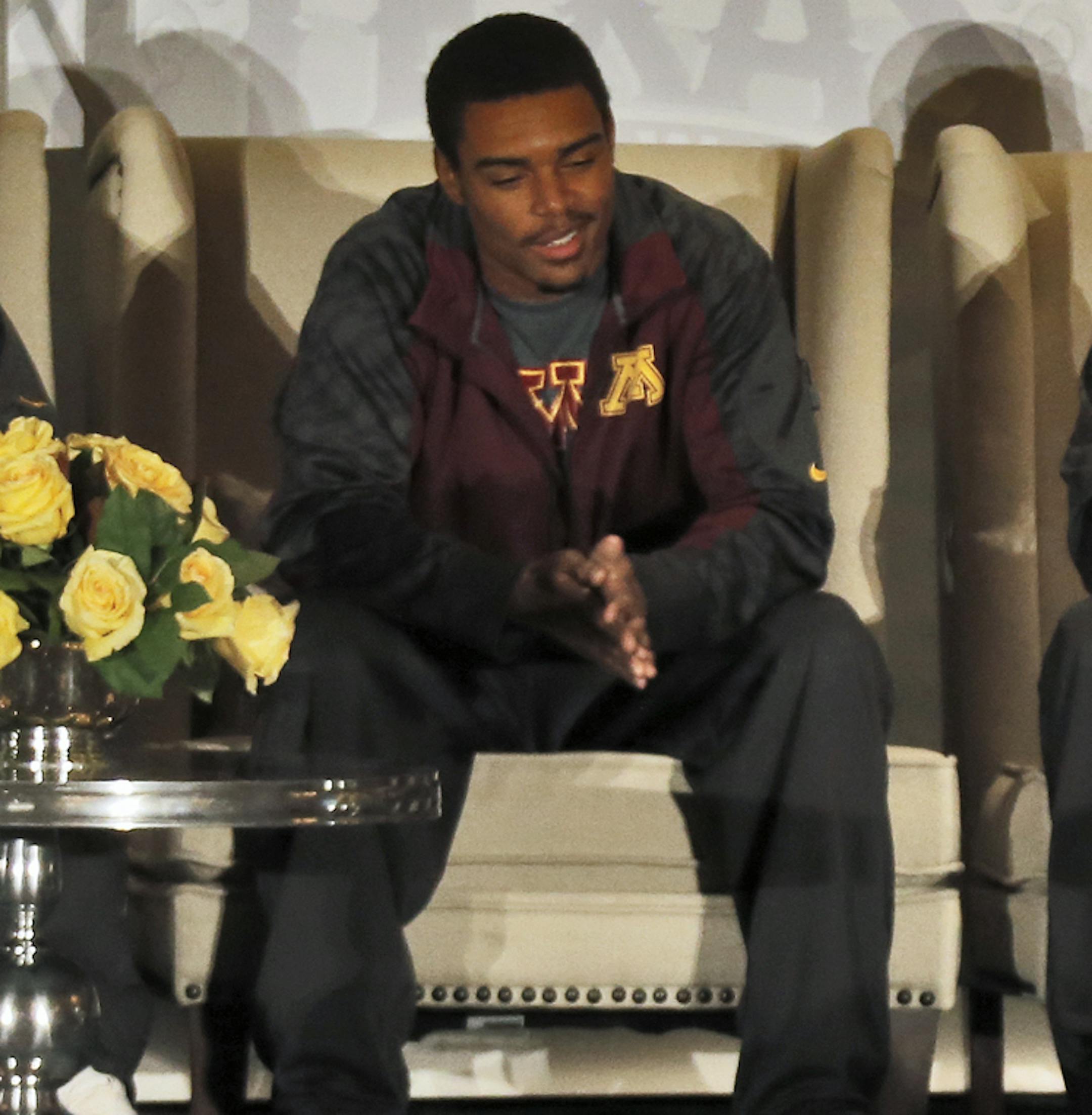 Minnesota head football coach Jerry Kill and players were feted at a luncheon and answered questions at a press conference in downtown Houston Thursday. Minnesota players Ra'Shede hageman, Brock Vereen, Aaron Hill and Josh Campion answered football related questions during the luncheon. (MARLIN LEVISON/STARTRIBUNE(mlevison@startribune.com)