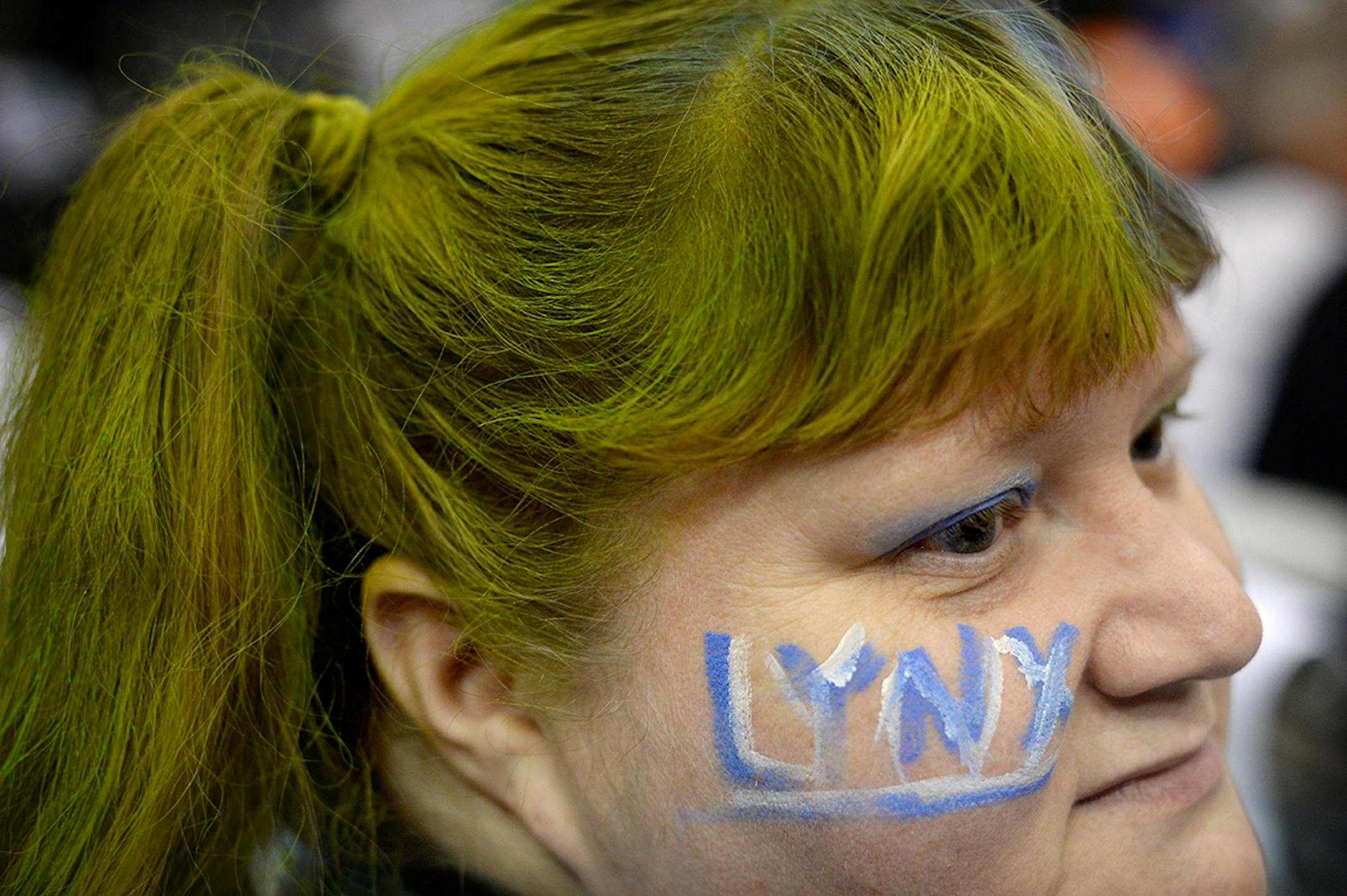 Kathy Waterhouse, of Buffalo, Minn., watched pre-game warmups before Wednesday's game against Indiana.