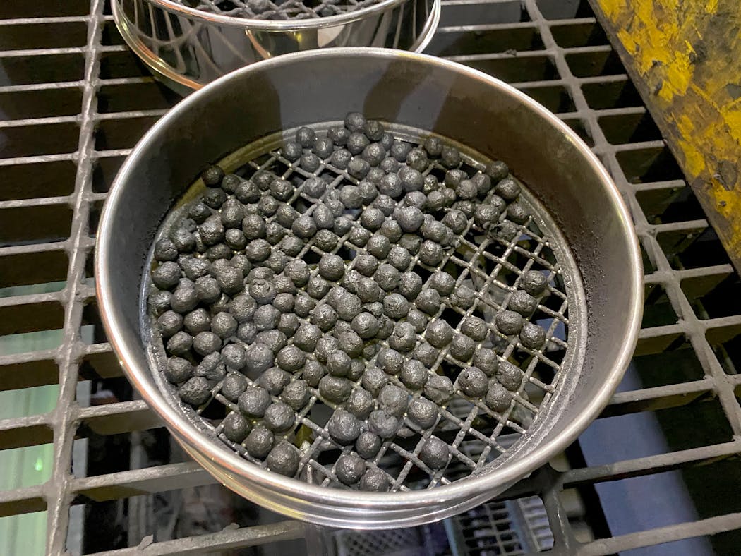 Green balls before entering the furnace and kiln at the Keetac pellet plant.