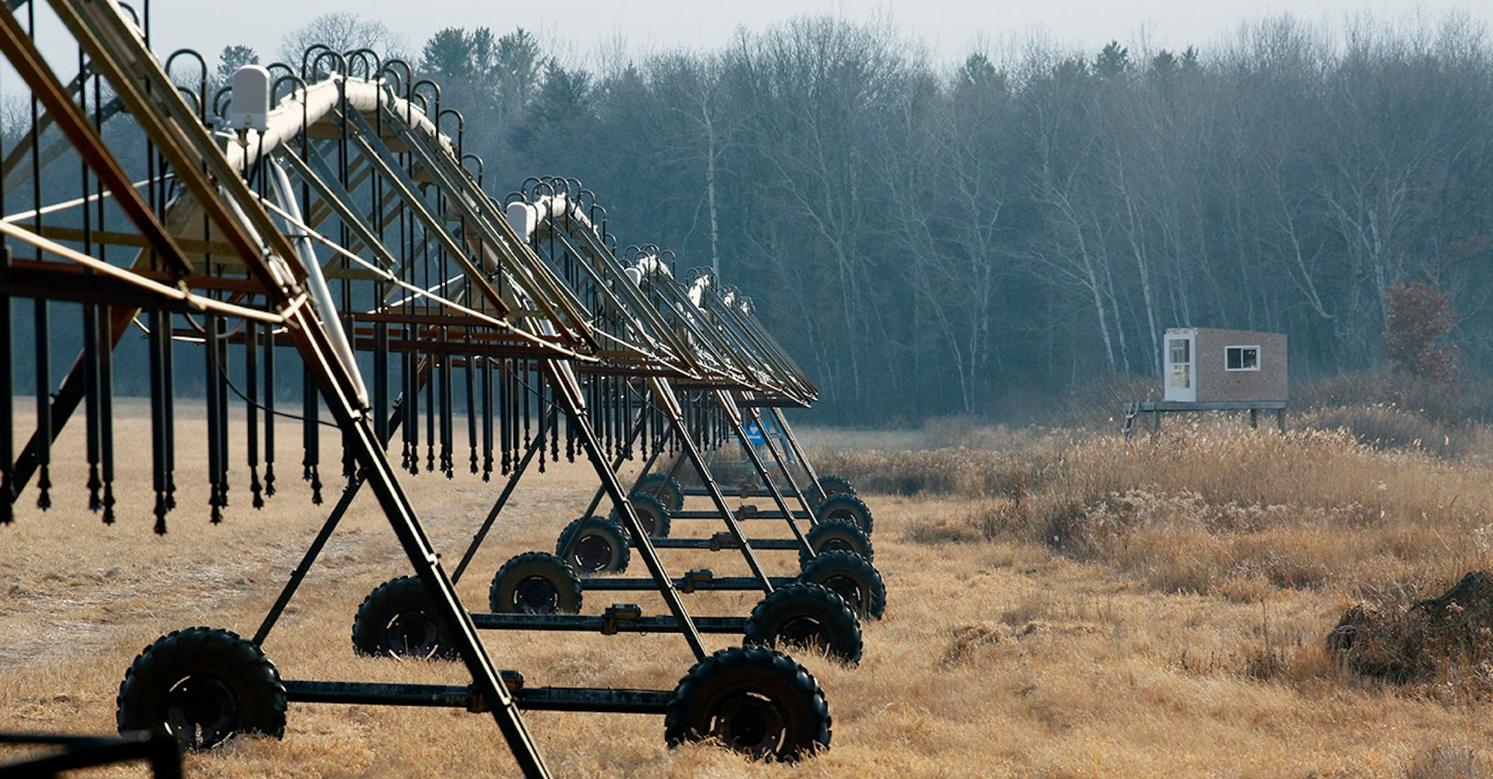 Along with potatoe farming comes large irrigation systems, like this one west of Nimrod.