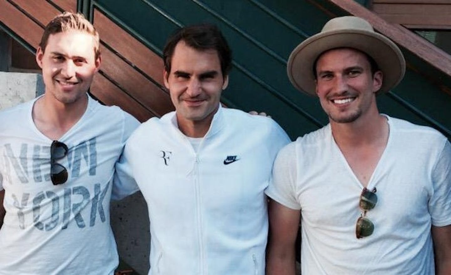 Nino Niederreiter, left; Roger Federer, center; Roman Josi, right.