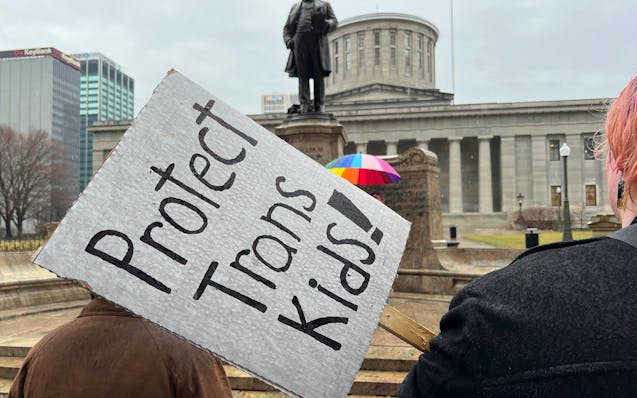 A demonstration for transgender rights and health care in Ohio in January.