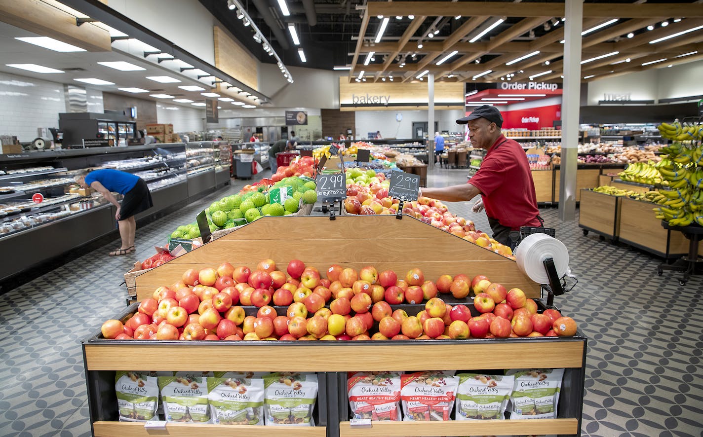 Stocking the grocery area was continuous as shoppers made their way through the newly remodeled grocery area of the Edina Target with her daughter Etta, 2, Thursday, July 18, 2019. Olson said that she now primarily gets her groceries from Target. According to the most recent survey by Chain Store Guide, Target has overtaken Cub Foods as the No. 1 supermarket in the Twin Cities. ] ELIZABETH FLORES &#x2022; liz.flores@startribune.com