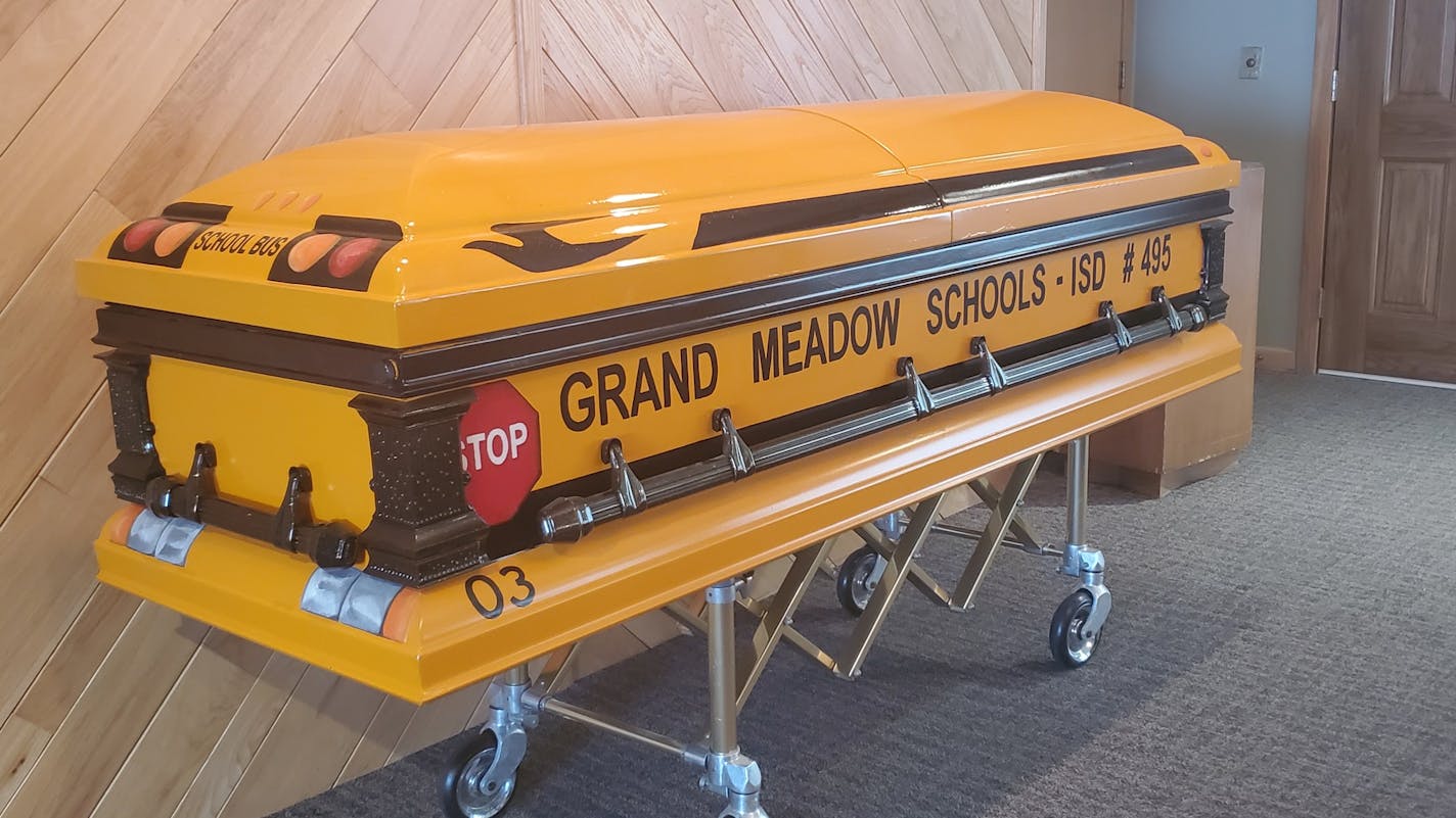 Glen Davis, who drove a school bus for 55 years, wanted to be buried in a school bus casket. So the local funeral director made one for him.