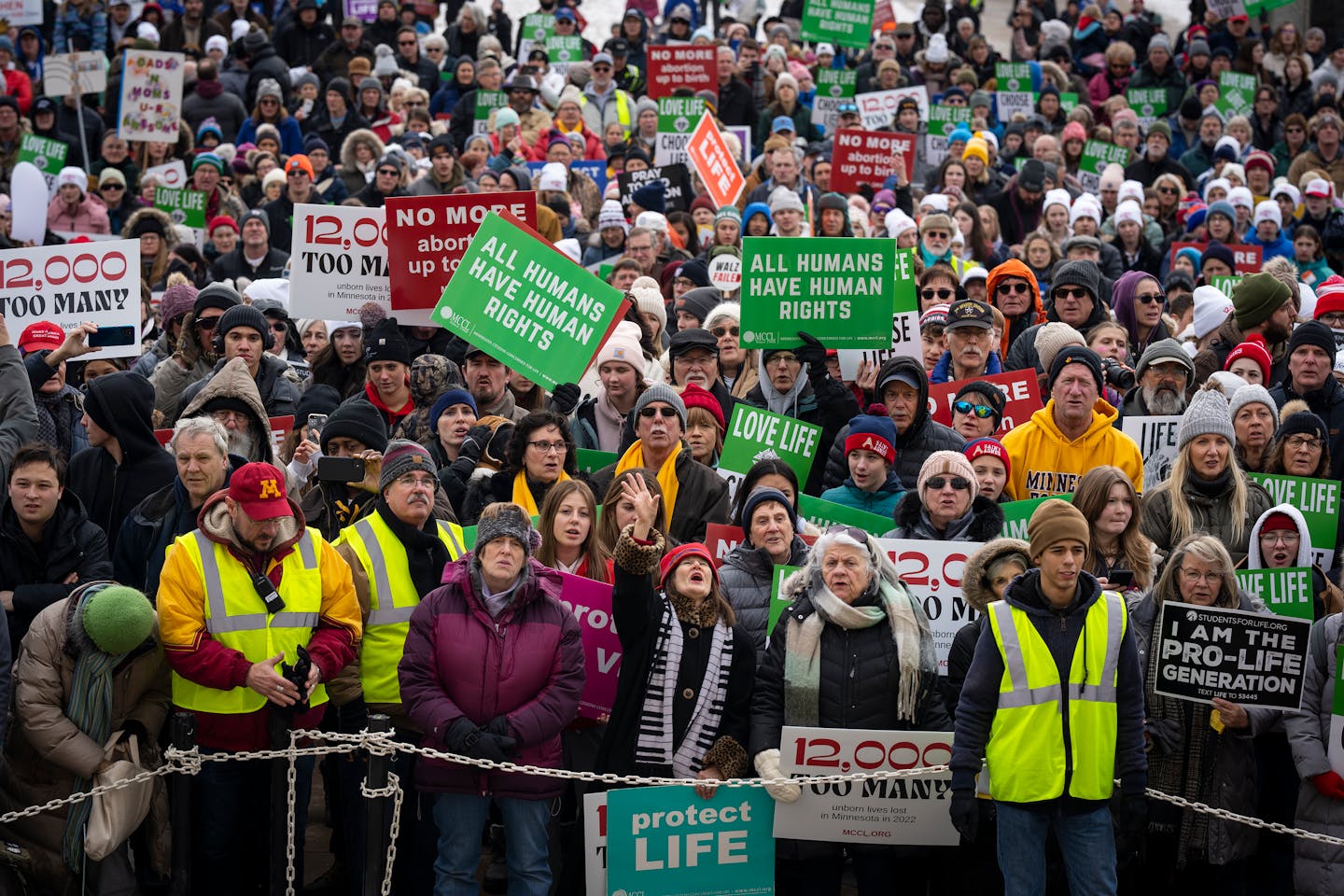 The crowd sang “Amazing Grace” during the March for Life at the Minnesota State Capitol in St. Paul on Monday. Thousands of people attended this y