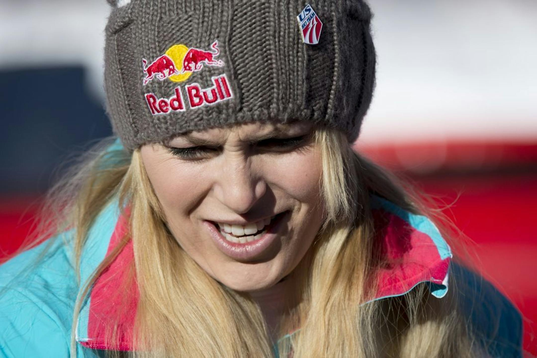 Lindsey Vonn waits in the finish area during the women's Downhill race of the FIS Alpine Ski World Cup season, in Val d'Isere, France, Saturday, Dec. 21, 2013.