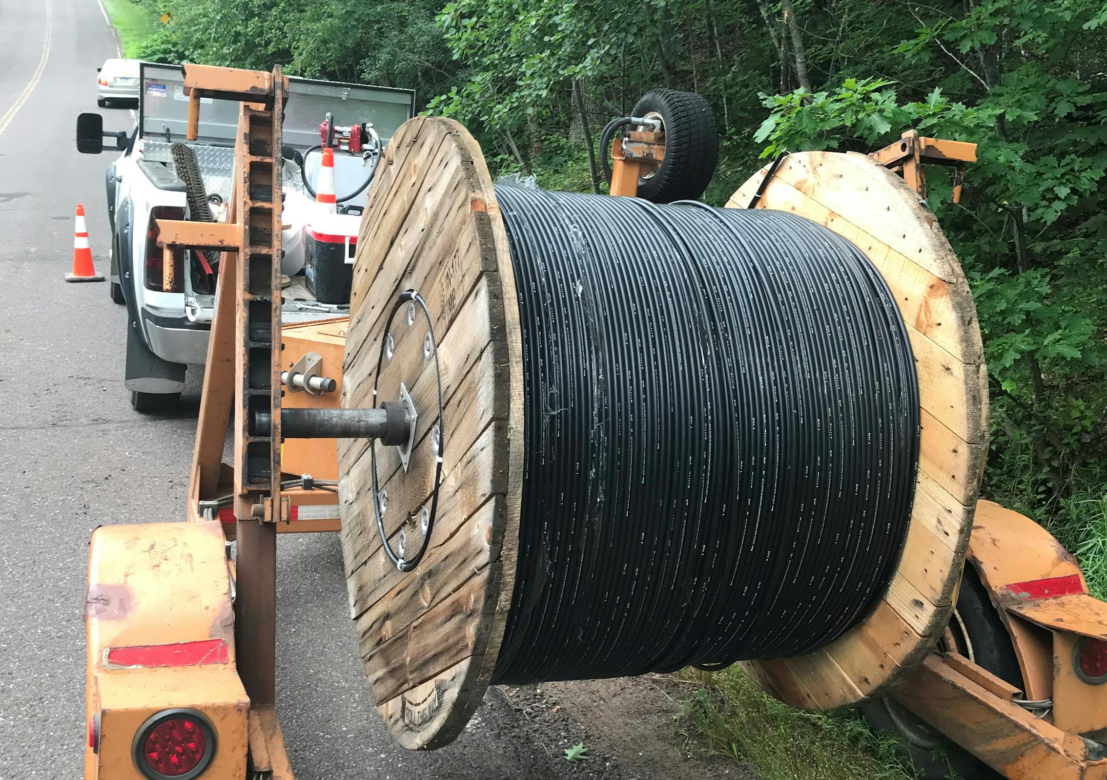 Fiber-optic cable ready to be laid on the Fond du Lac Reservation near Cloquet. The Fond du Lac Band is in the process of providing broadband Internet service to residents of its reservation near Cloquet. ORG XMIT: MIN1809281740343922