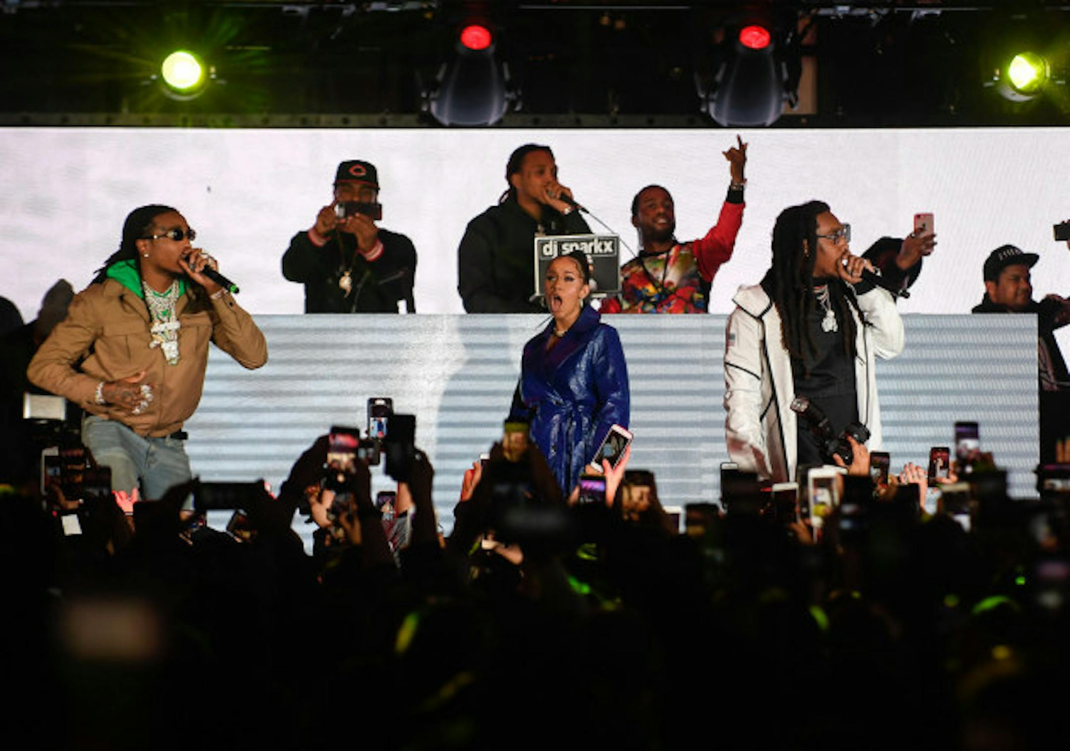Migos joined Cardi B's short set at the Maxim party.