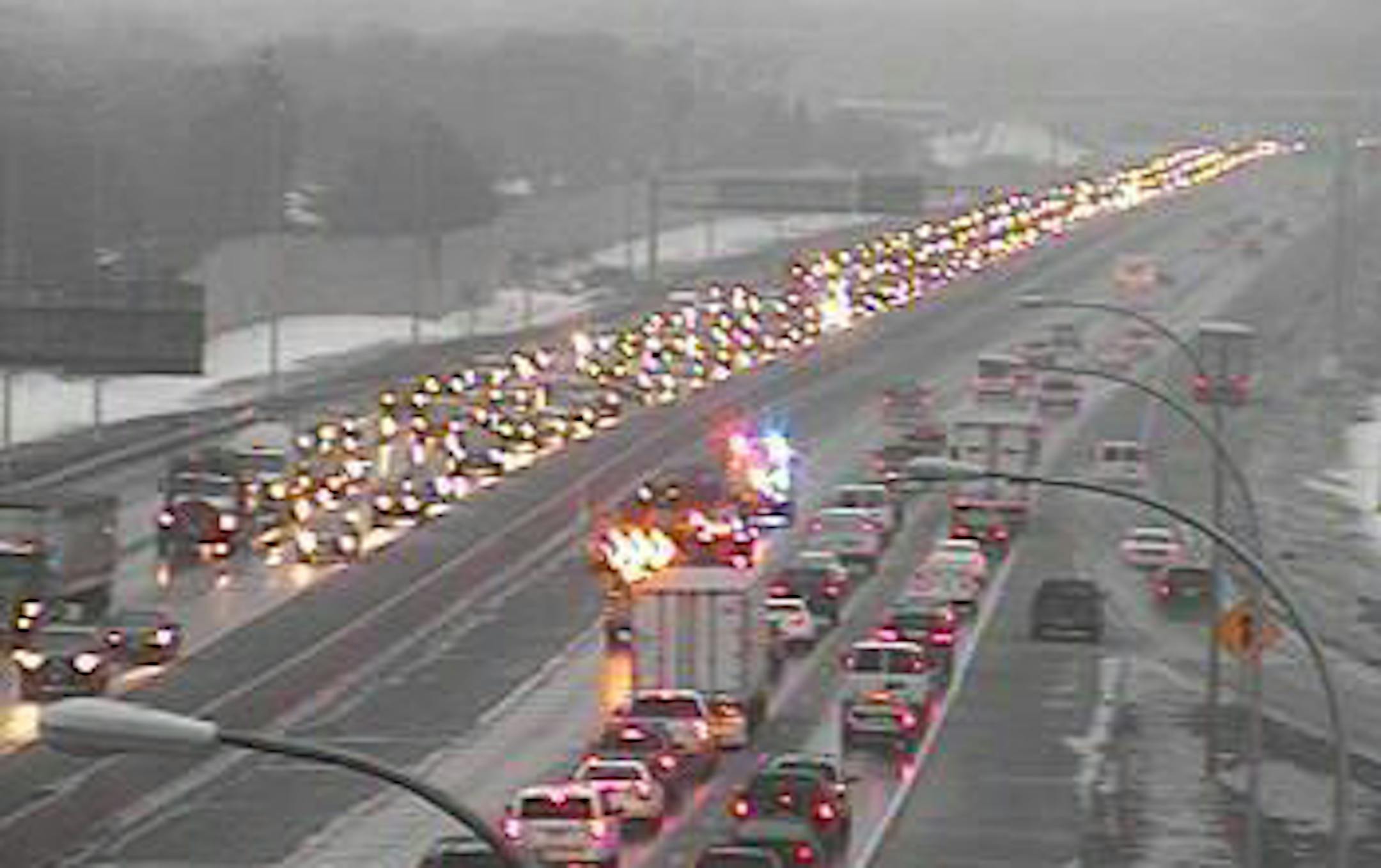 Slick roads caused an accident on westbound I-94 at Brooklyn Blvd in Minneapolis early Friday, Mar. 15, 2013.