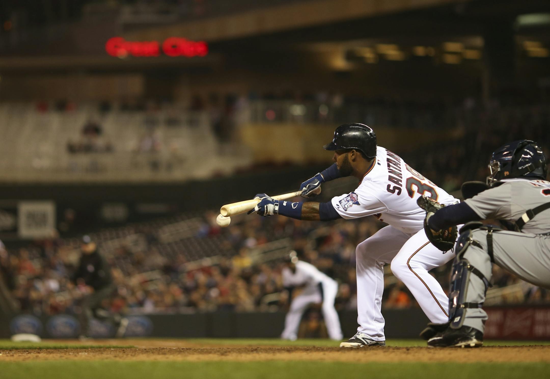 Minnesota Twins shortstop Danny Santana laid down a sacrifice bunt in the ninth inning that advanced Jordan Schafer to second in the ninth inning Monday night.