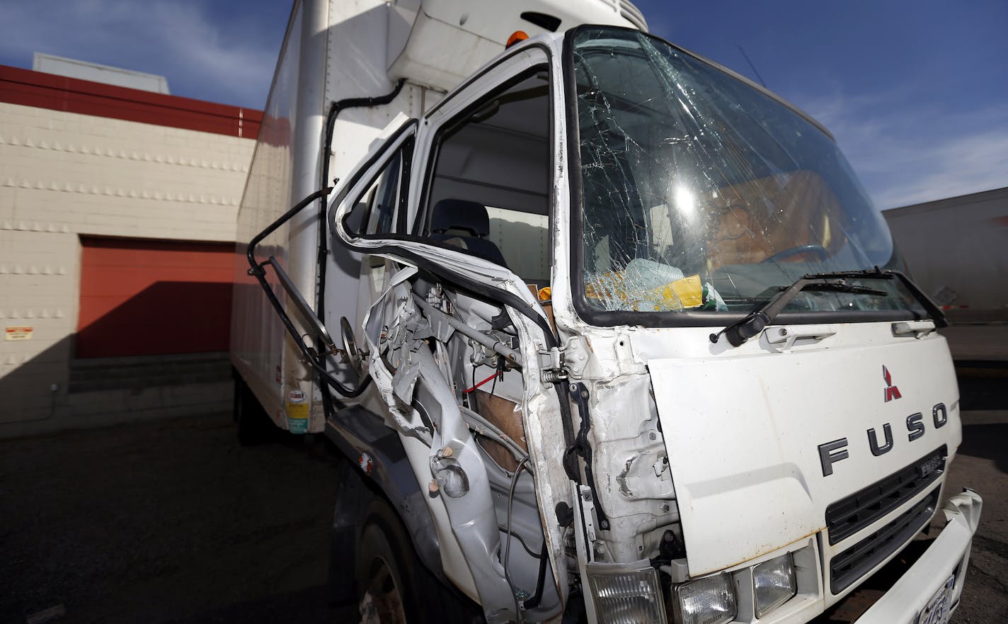 A truck owned by United Noodle in Minneapolis that was stolen and damaged.