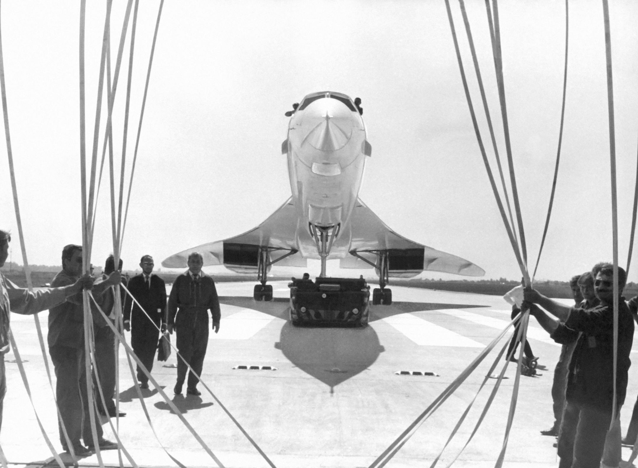 FILE - In this Aug. 21, 1968, file photo, the British-French supersonic airliner Concorde prototype OOI makes it's first formal taxiing trial. The trial included a test of the jet's hydraulic and braking systems. The Concorde's maiden flight was 50 years ago, March 2, 1969. Although the plane went out of service in 2003, its delta-wing design and drooping nose still make it instantly recognizable even to people who have never seen one in person.(AP Photo, File)