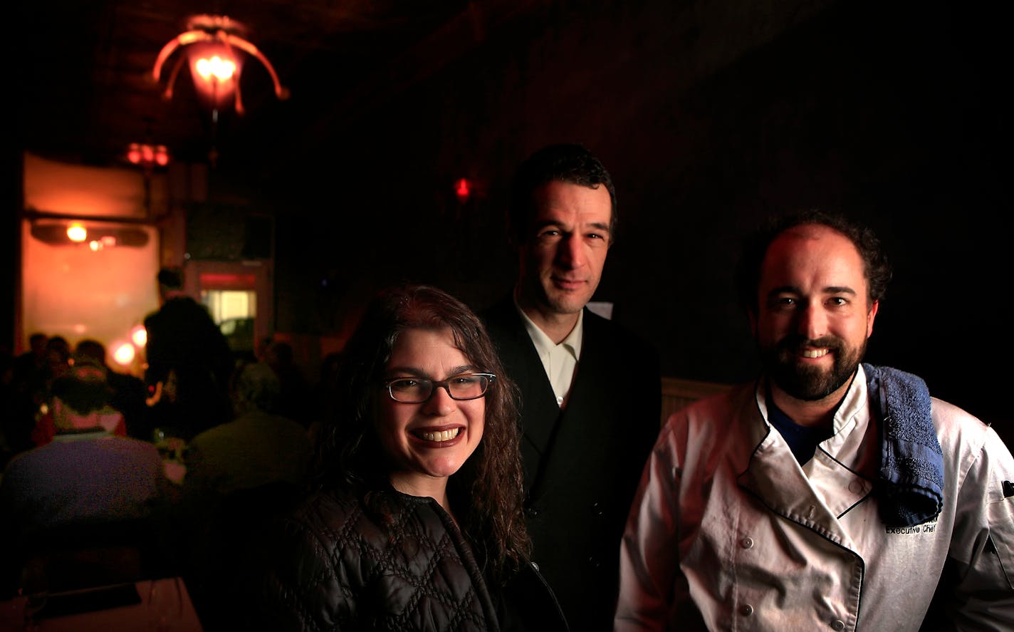 Co-owners Heidi Woodman, Frank Thorpe and Stewart Woodman pose in their Minneapolis restaurant.