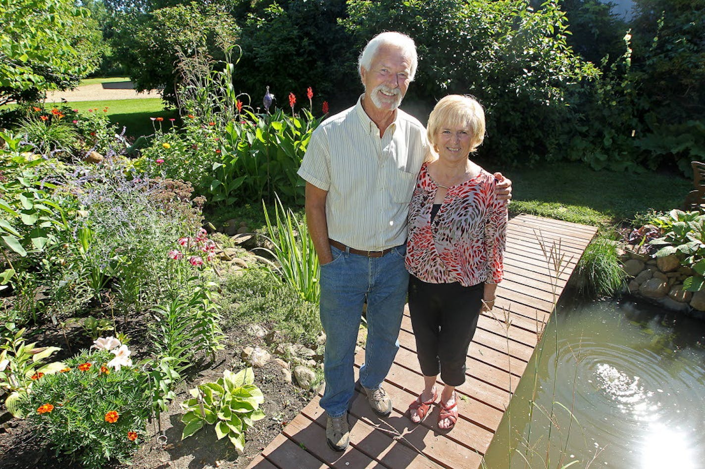 Diverse hosta form the foundation of Mike and Kathy Pedersen's garden retreat on their Shakopee acreage. They store excess plant divisions in a "shade arbor."