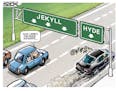 Sack cartoon: Road rage