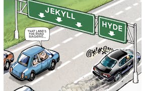 Sack cartoon: Road rage