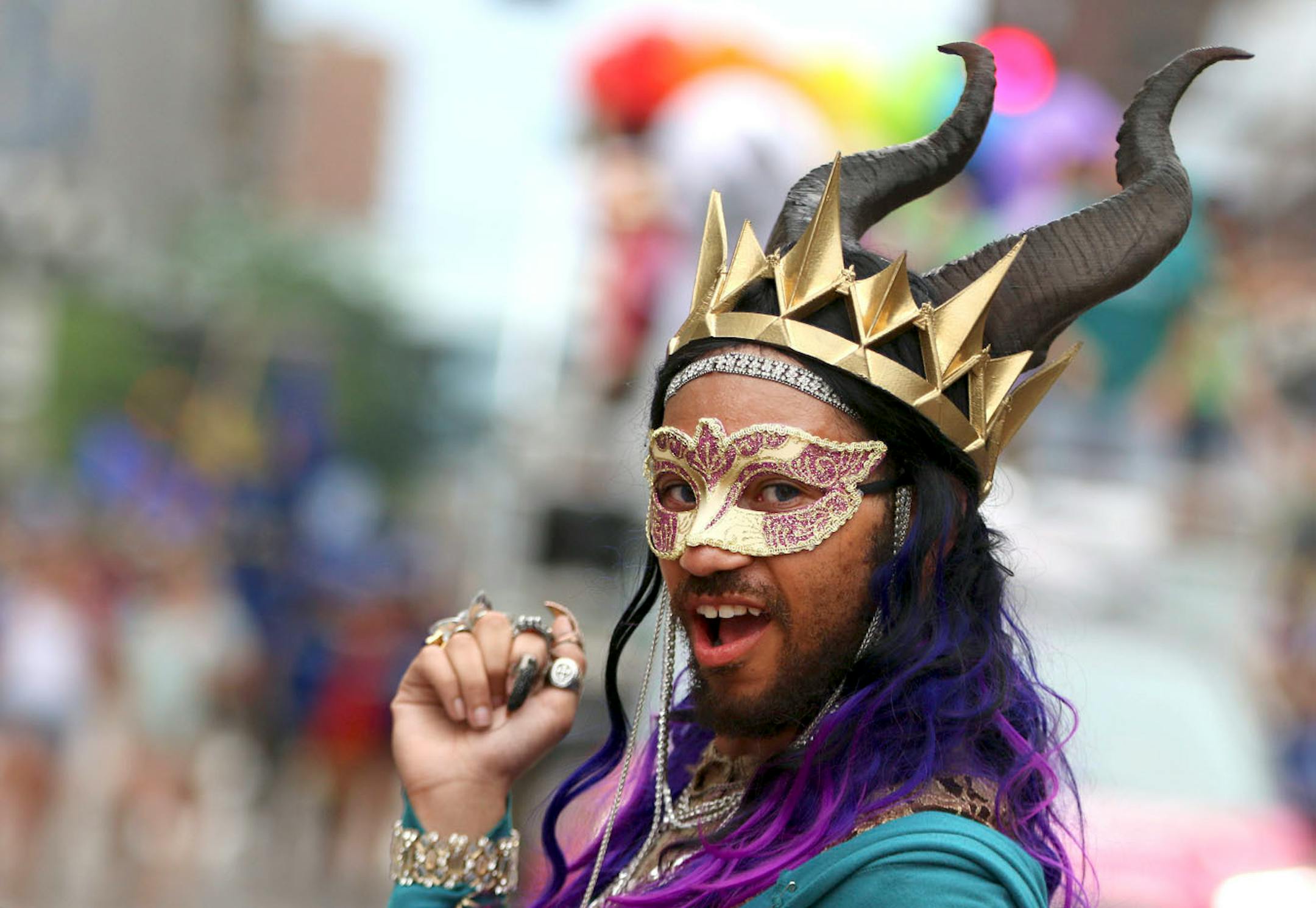 Will Swift dressed up in an outfit reminiscent of a fairytale character for the pride parade on Sunday.