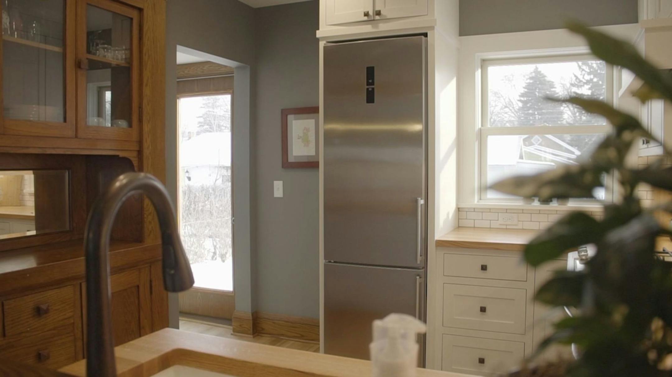 The built-in buffet was rotated and can now be used as pantry storage and for additional counterspace.