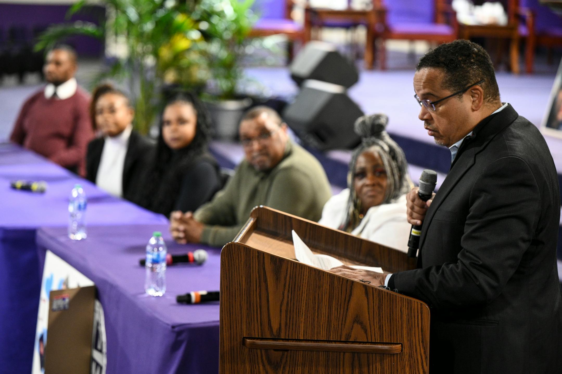 Minnesota Attorney General Keith Ellison speaks during a community meeting at Shiloh Temple on Wednesday afternoon to discuss community safety on the Northside Wednesday afternoon at Shiloh Temple in Minneapolis, Minn. The Minnesota Attorney General is weighing whether to take over the prosecution of the now 16-year-old boy accused of killing 23-year-old Zaria McKeever during a Brooklyn Park home invasion last fall.