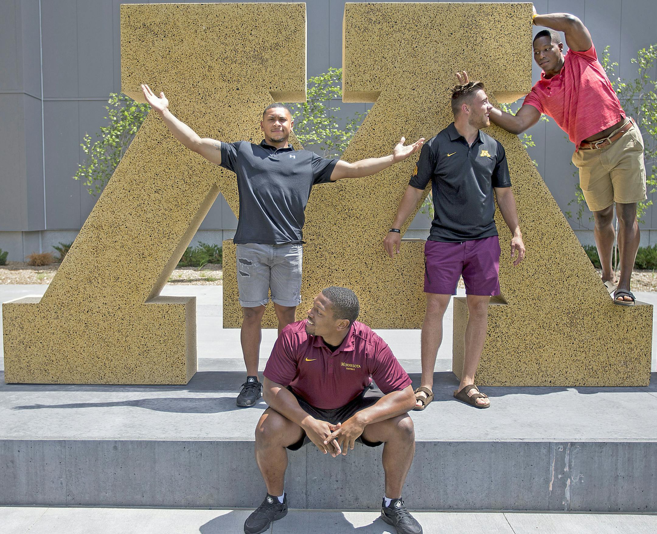 Thomas Barber, Carter Coughlin, Kamal Martin and Antoine Winfield Jr. let their personalities show during a portrait session outside the Gophers new football facility on Monday. ] ALEX KORMANN &#x2022; alex.kormann@startribune.com (From left) Thomas Barber, Carter Coughlin, Kamal Martin and Antoine Winfield Jr. are key defensive players on the University of Minnesota football team entering the 2018 season. The four players also share a house together and describe their relationship as goofy and
