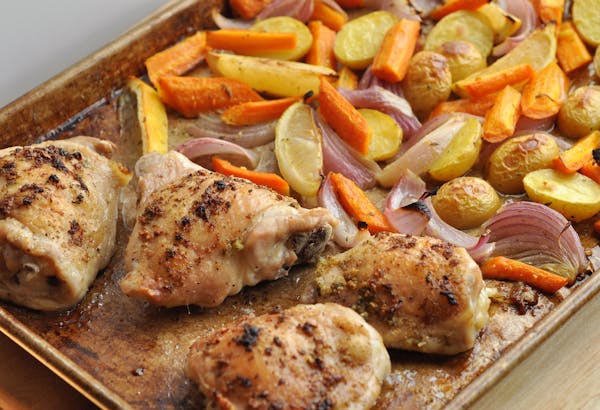 Sheet Pan Lemon Thyme Chicken With Roasted Root Vegetables