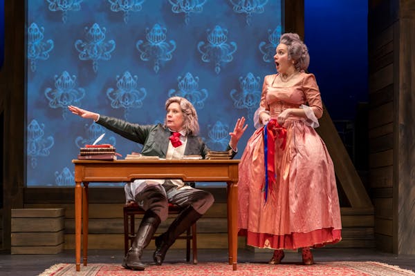 Alison Edwards, left, as Olympe de Gouges and Jane Froiland as Marie Antoinette in “The Revolutionists,” a Prime Productions show at Park Square