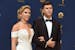 Scarlett Johansson, left, and Colin Jost arrive at the 70th Primetime Emmy Awards on Monday, Sept. 17, 2018, at the Microsoft Theater in Los Angeles. 