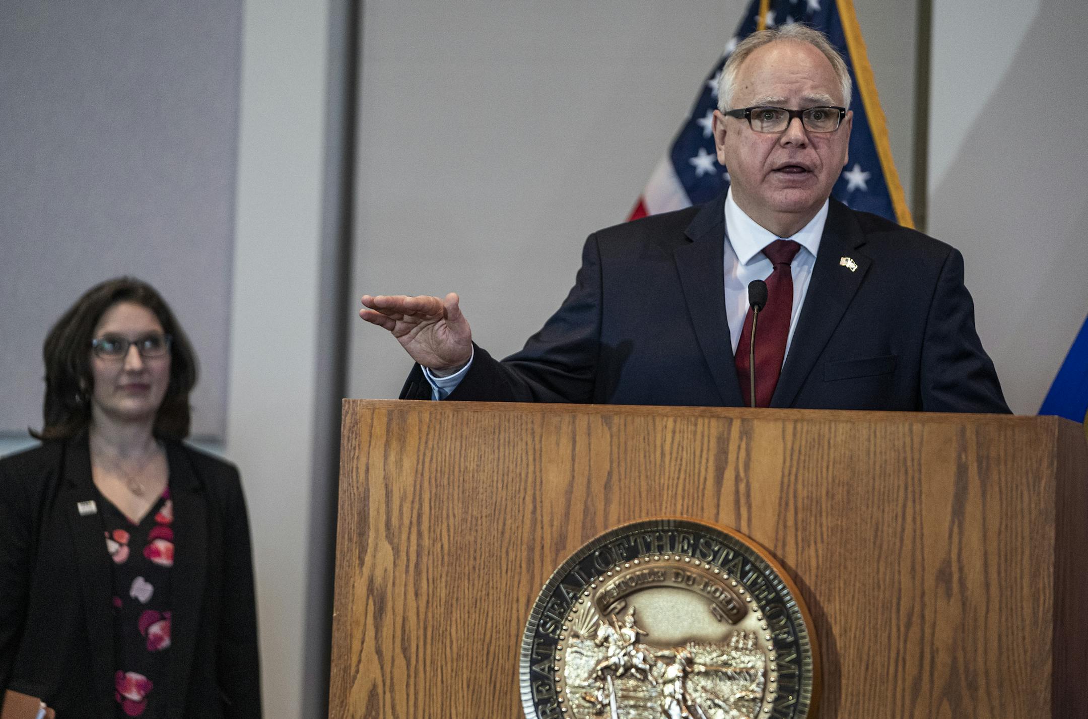Governor Tim Walz signed Executive Order 20-02, authorizing the temporary closure of Minnesota K-12 schools to students in order for school administrators and teachers to make long-term plans for the continuity of educational and essential services during combat COVID-19 epidemic.] RICHARD TSONG-TAATARII ¥ richard.tsong-taatarii@startribune.com