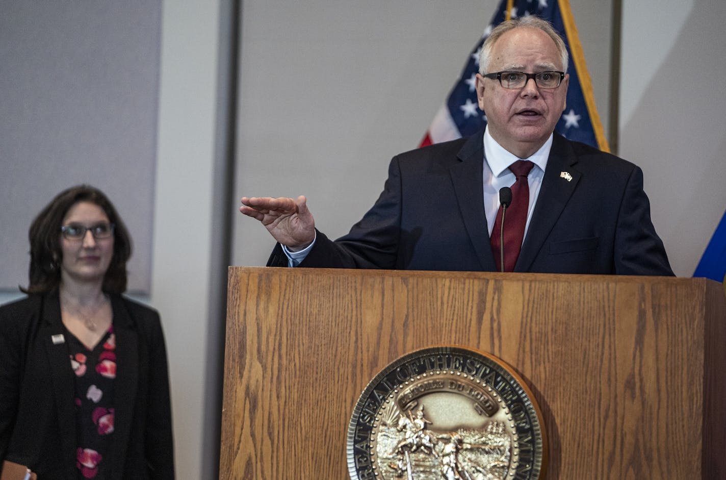 Governor Tim Walz signed Executive Order 20-02, authorizing the temporary closure of Minnesota K-12 schools to students in order for school administrators and teachers to make long-term plans for the continuity of educational and essential services during combat COVID-19 epidemic.] RICHARD TSONG-TAATARII &#xa5; richard.tsong-taatarii@startribune.com