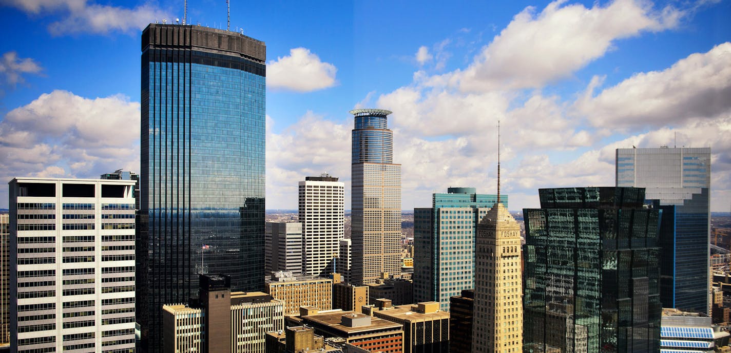 Minneapolis skyline with Capella Tower, IDS, Foshay, others. ] GLEN STUBBE * gstubbe@startribune.com Friday, April 10, 2015 EDS, seen from Target HQ 26th floor. USE FOR ANY PURPOSE ORG XMIT: MIN1504101706555091