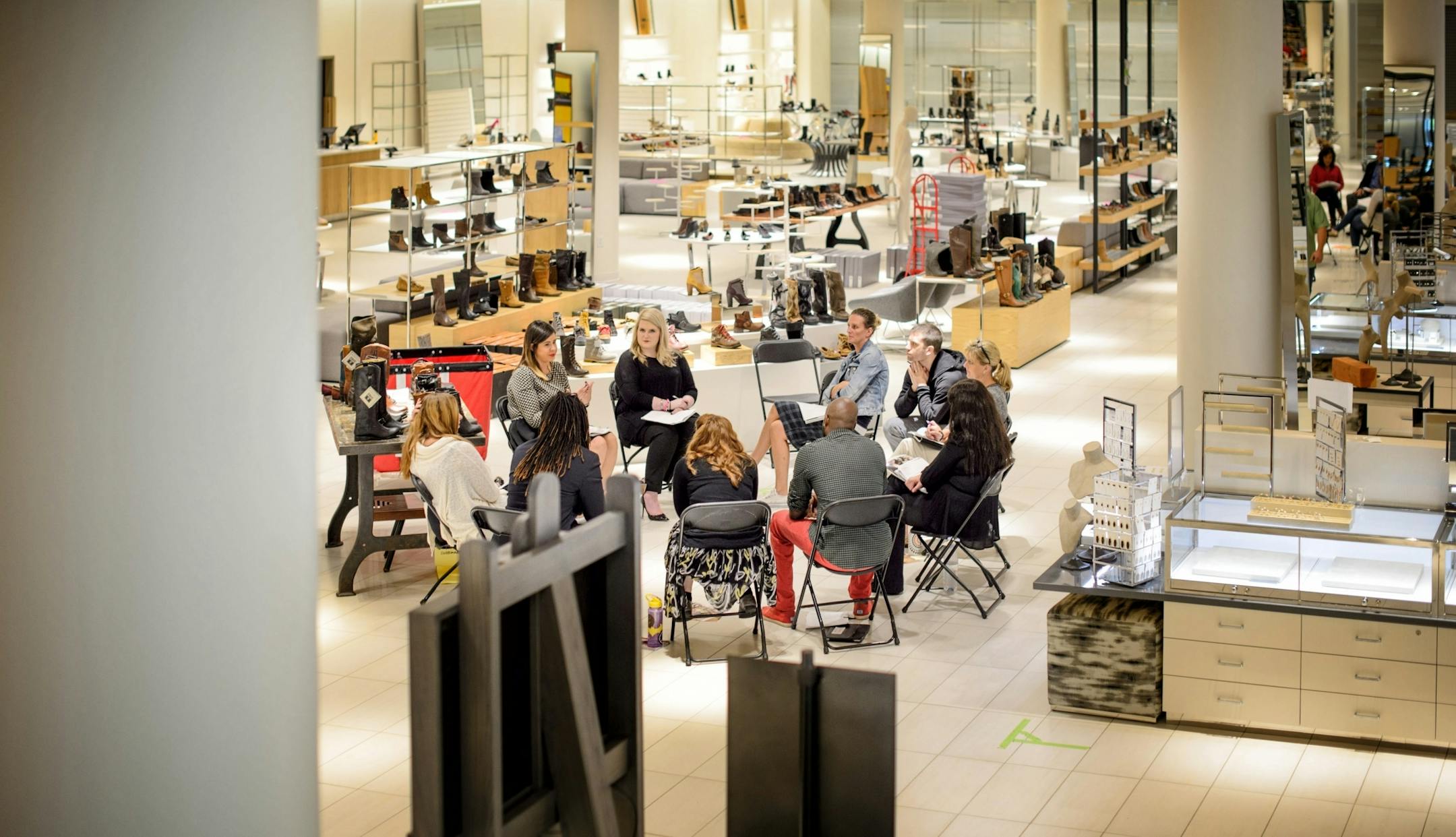 New associates in a training session in the women's shoe department at the new Nordstrom Ridgedale, Minnetonka.