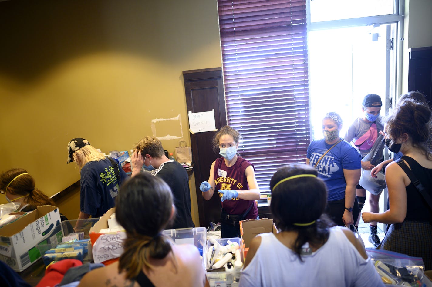 Volunteers distributed goods at the hotel Wednesday afternoon. ] aaron.lavinsky@startribune.com When unrest broke out on Lake Street last week, an organized group of volunteers came together to secure a space for the homeless on the streets that were potentially in danger. That hotel became the Midtown Sheraton, which has since been turned into a sanctuary, with volunteers working around the clock to house and care for more than 200 people. They see it as a model of what the community can accomp