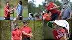 Some golfers and fans paid tribune to Tiger Woods on Sunday: They included Tommy Fleetwood and Cameron Champ (lower left), Sebastian Munoz (top left),