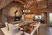 The great room's curved timbers, reclaimed barn wood and Montana granite fireplace.The lake retreat, built in 2014 in western Wisconsin, was designed 