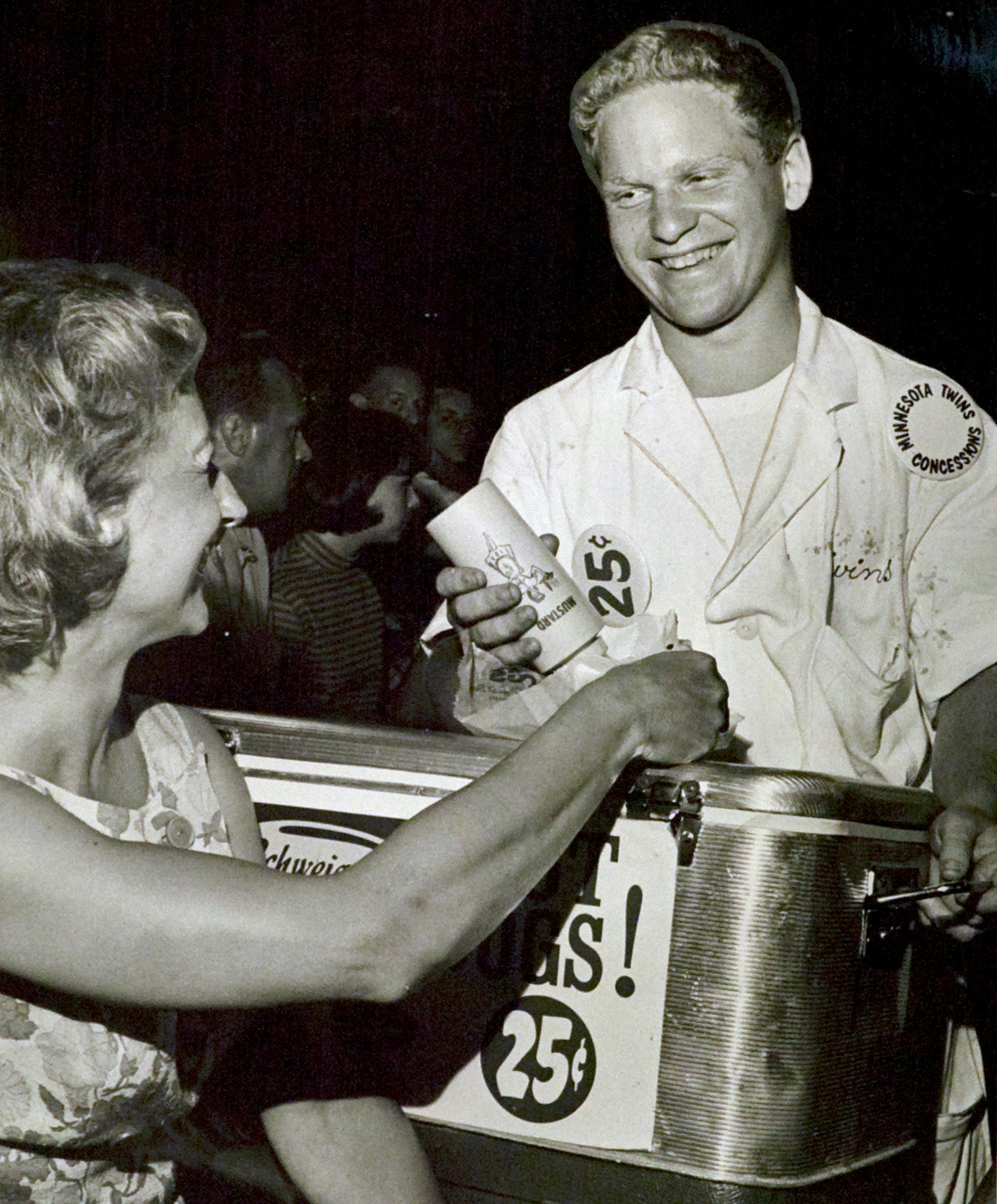 File Photo 1965 Charles Turchick sells a Schweigerts hot dog at Met Stadium 1965