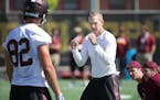 Minnesota Gophers offensive coordinator Jay Johnson took to the field for the second day of practice, Saturday, August 6, 2016 at Bierman Field in Min
