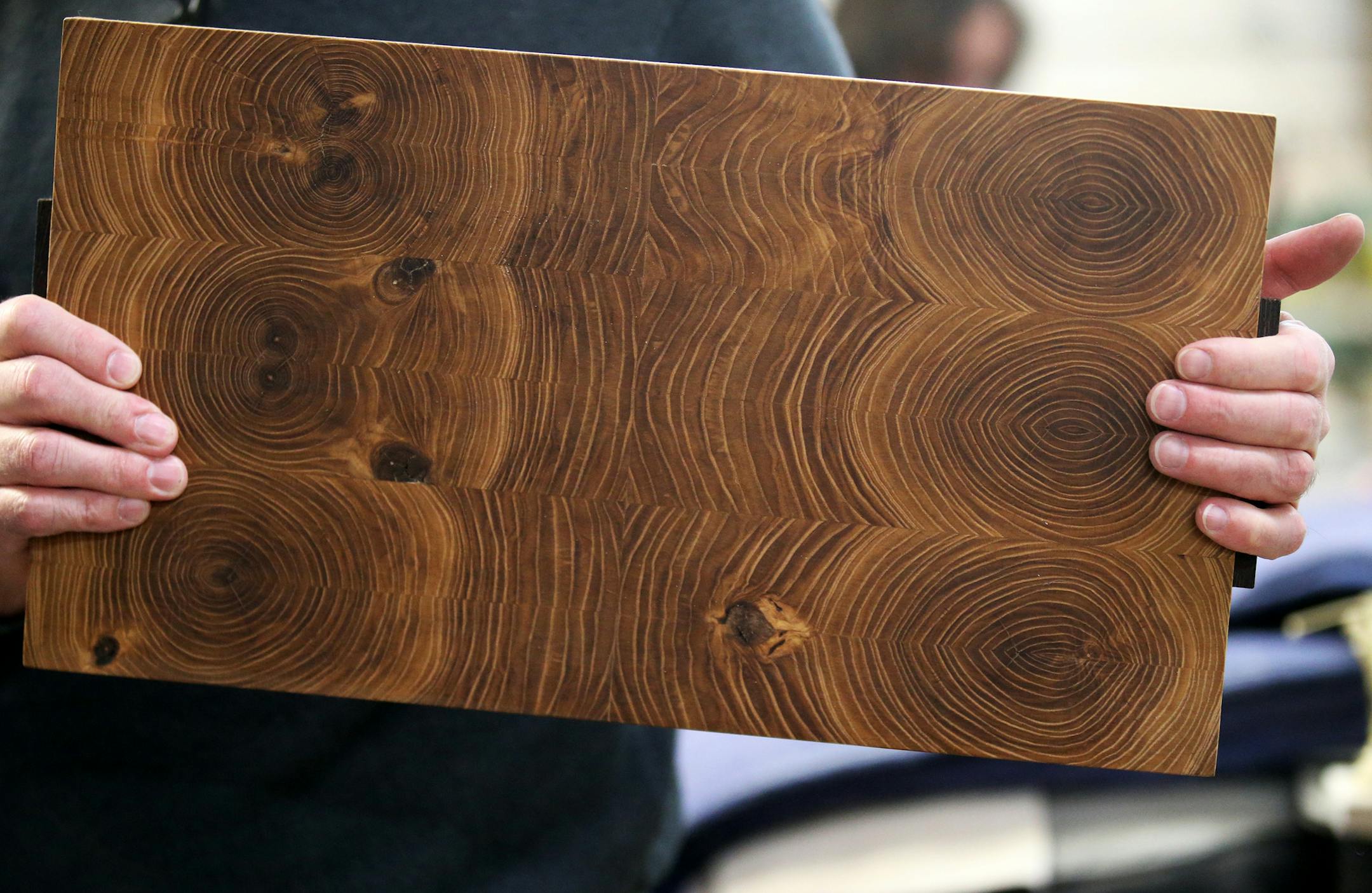 An oak cutting board with book-end matching grain.