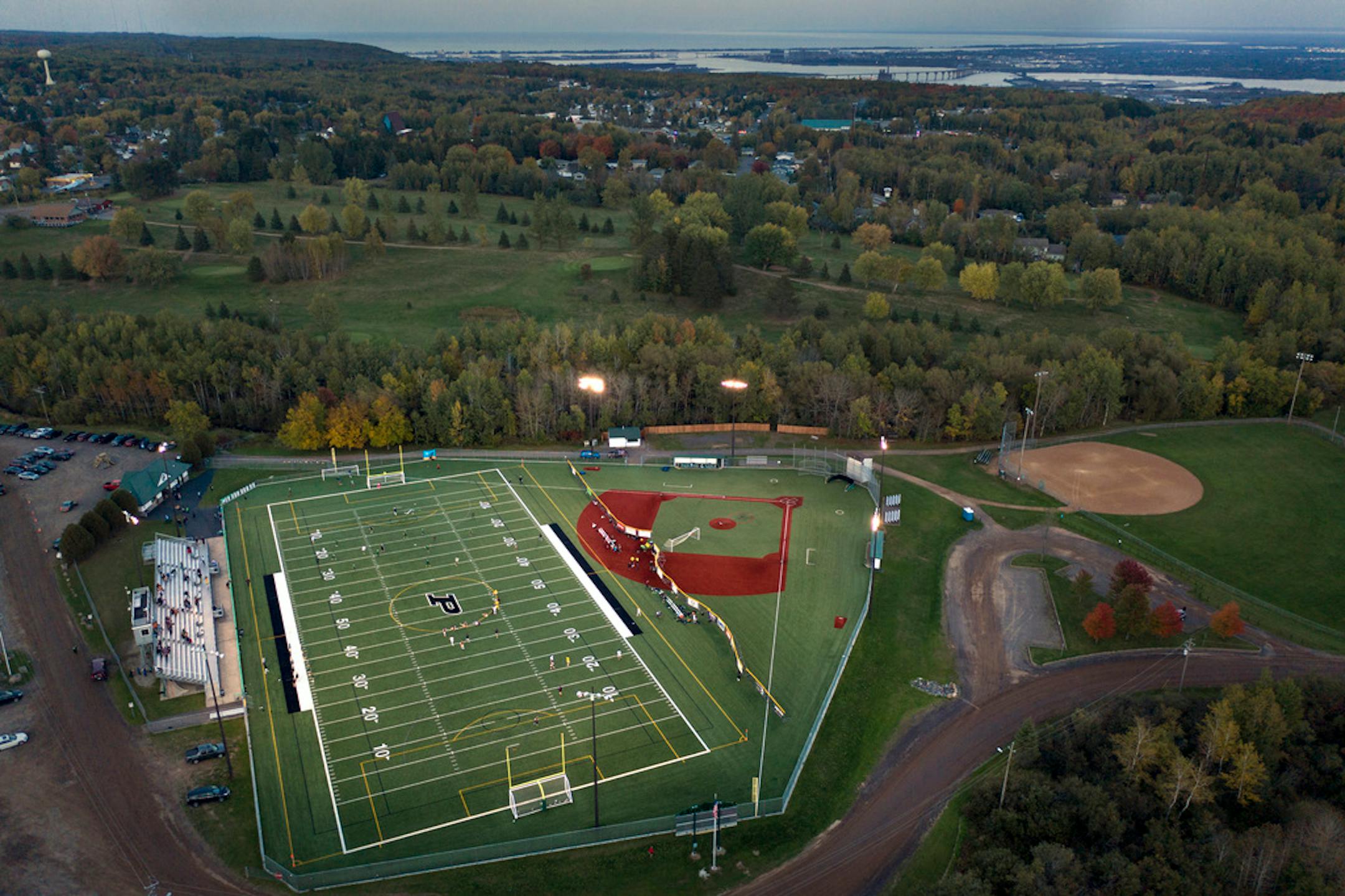 Proctor's Terry Egerdahl field is lit up on Thursday night for a High School Soccer game. Proctor, a small town on a hill west of Duluth reels in the wake of a football season cancellation, and silence from authorities on student misconduct allegations.