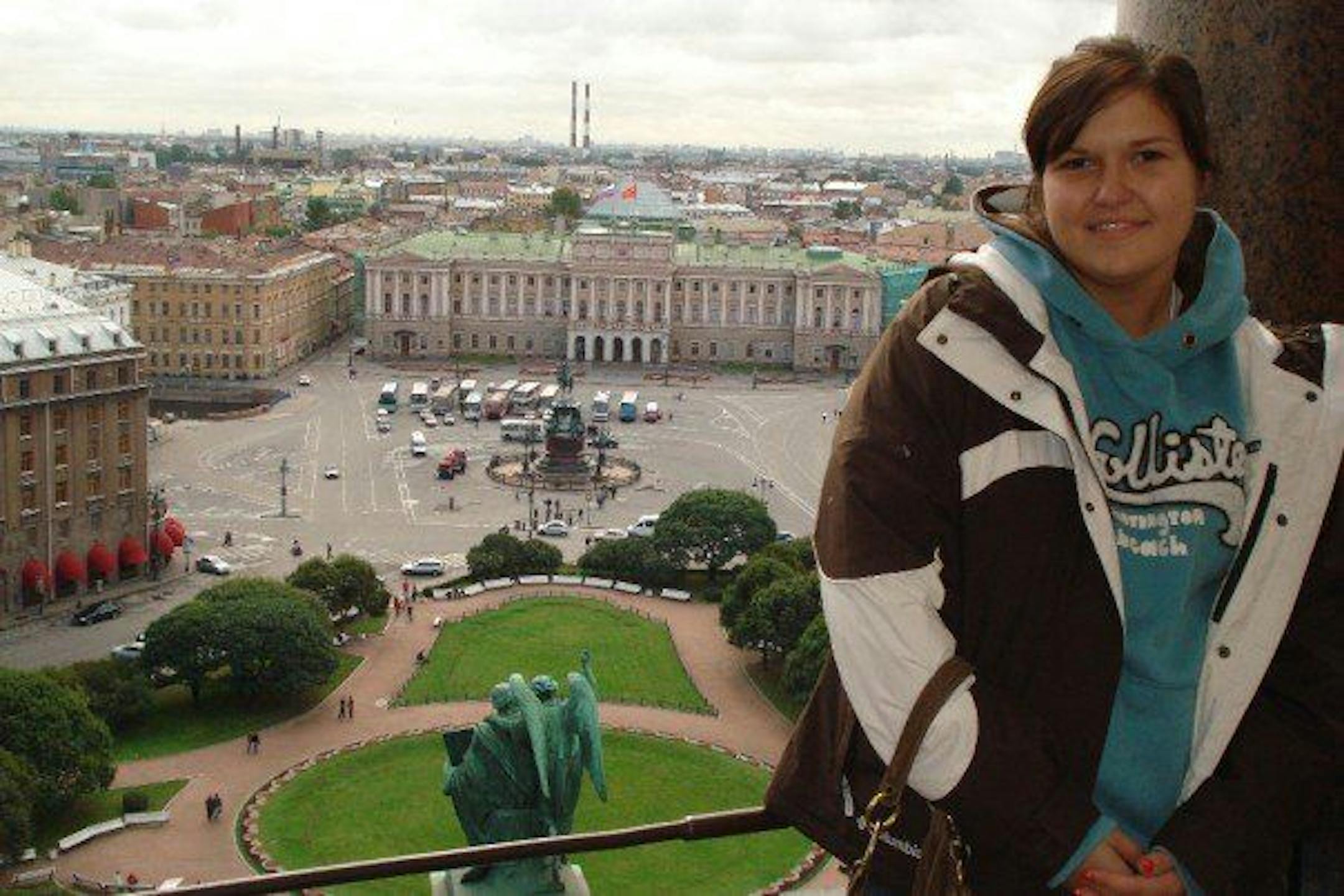 Alyssa Mitchell at St. Issac's Cathedral looking out over St. Petersburg, Russia.