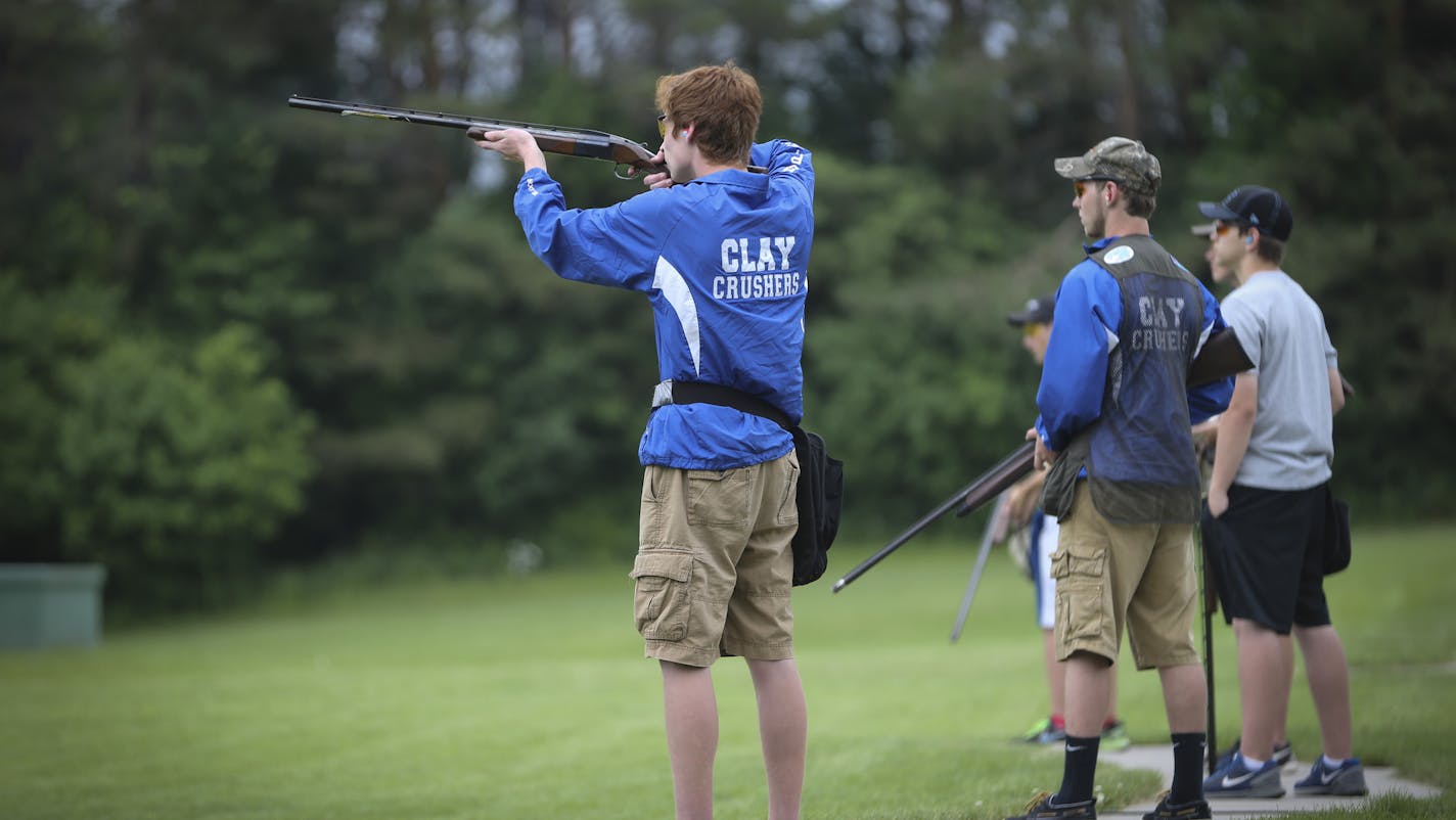 Austin Knapp took his turn shooting during Hopkins High School trapshooting team practice at Park Sportsmens Club in Orono, Minn., on Wednesday, June 17, 2015. ] RENEE JONES SCHNEIDER &#xa5; reneejones@startribune.com