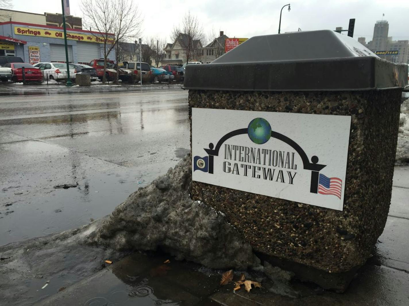 Basim Sabri has installed "International Gateway" signs between approximately Blaisdell and Oakland avenues on Lake Street.